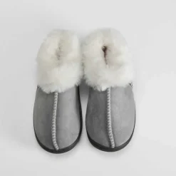 Hot Zapatilla cerrada pelo étnico gris Mujer Zapatillas Casa