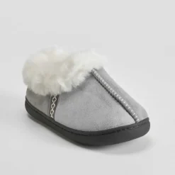 Hot Zapatilla cerrada pelo étnico gris Mujer Zapatillas Casa