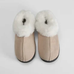 Zapatilla cerrada pelo étnico beige Mujer Zapatillas Casa