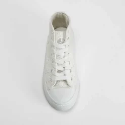 Outlet Zapatilla lona alta plataforma floral blanca Mujer Zapatillas Lona