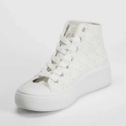 Outlet Zapatilla lona alta plataforma floral blanca Mujer Zapatillas Lona