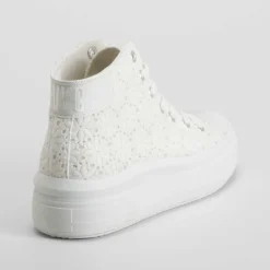 Outlet Zapatilla lona alta plataforma floral blanca Mujer Zapatillas Lona