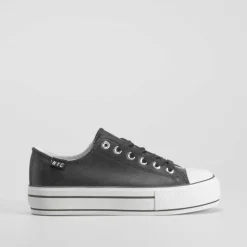 Online Zapatilla lona plataforma color negro Mujer Zapatillas Lona