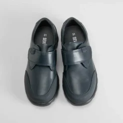 Online Zapato colegial velcro azul piel Zapatos