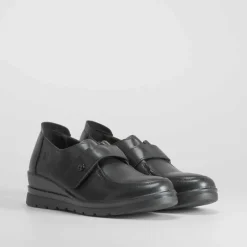 Clearance Zapato cuña de piel negro Mujer Zapatos Confort