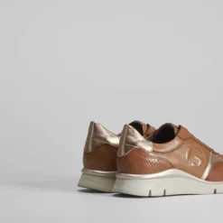 Zapato deportivo cuña marrón piel Mujer Sneakers|Zapatos Confort