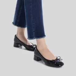 Hot Zapato tacón bajo lazo negro Mujer Zapatos Tacón