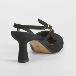 New Zapato tacón destalonado piel negro Mujer Zapatos Tacón